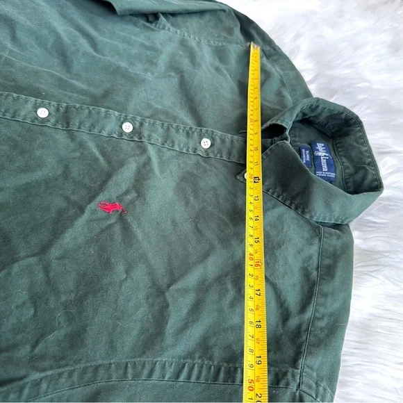 Vintage Ralph Lauren Shirt Adult Extra Large L Green Red Pony Chino Mens 90s - Picture 6 of 9